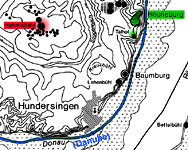 The positions of the Heuneburg fortified hill and the tumuli at Hohmichele.
