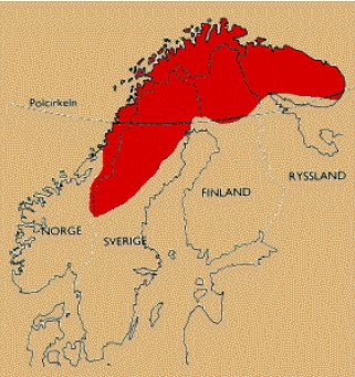 Geographic distribution of Sami in Scandinavia and Russia