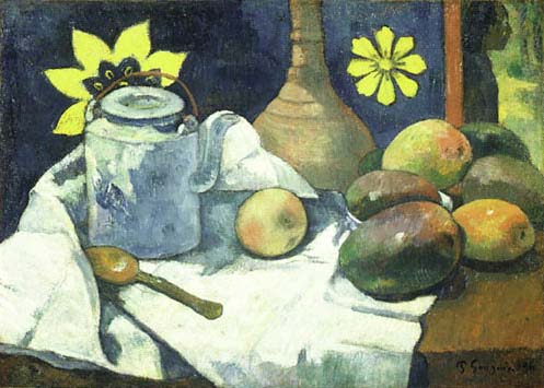 Image Of The Painting Still Life With Teapot And Fruit By Gauguin