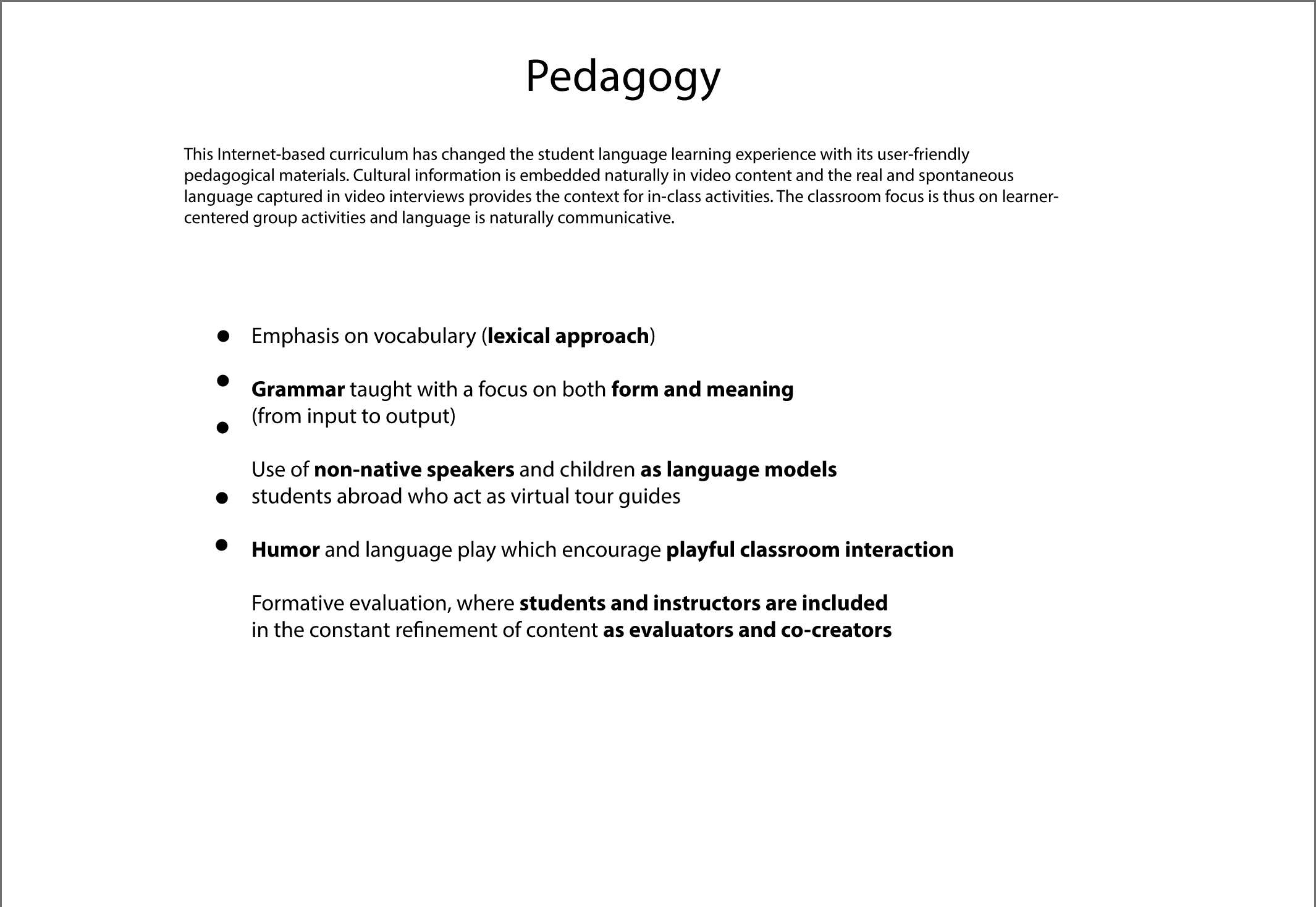 Homepage section pedagogy