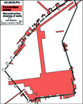 Plan showing the oft-published reconstruction of the Greek wall, superimposed on area actually excavated.